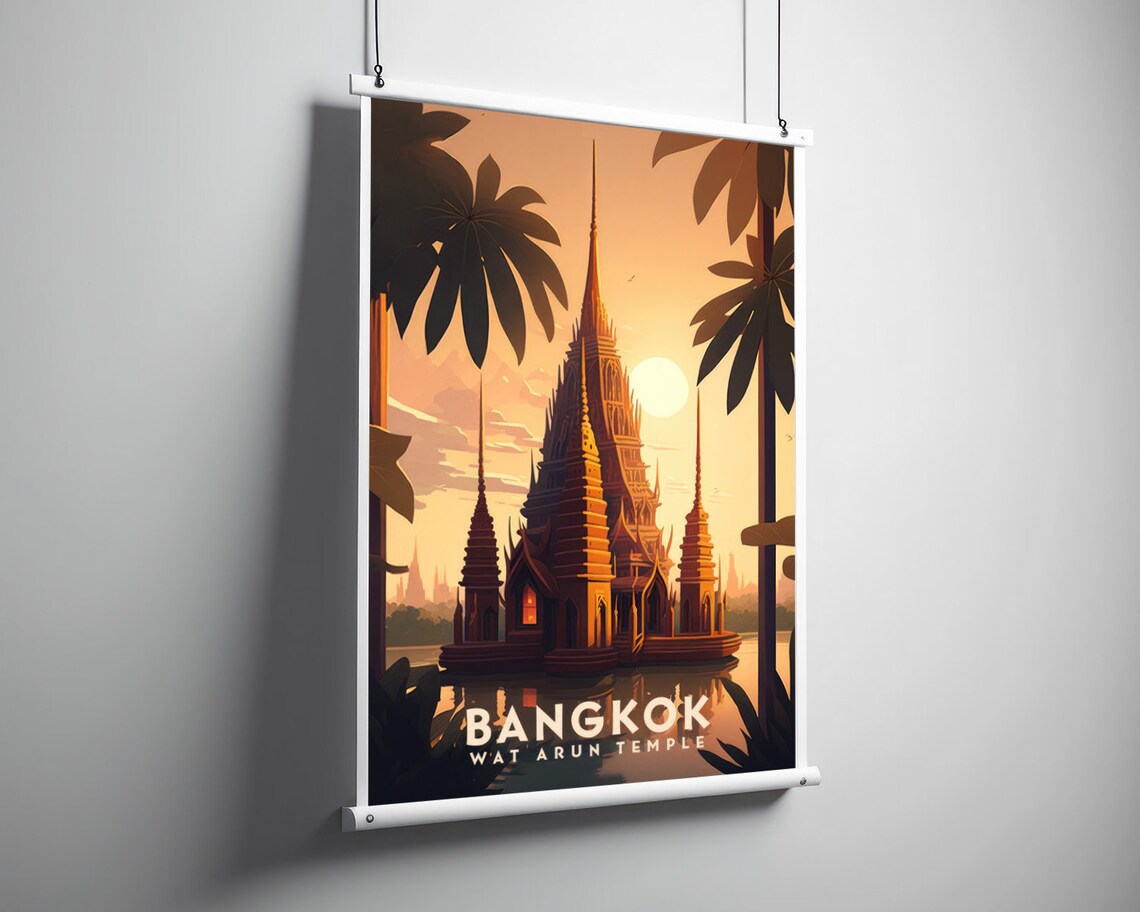 Bangkok Thailand Travel Poster, Wat Arun Art Print - Image 3