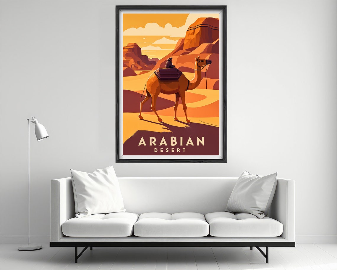Arabian Desert Camel Rider Golden Dunes Sunset Retro Travel Poster - Image 2