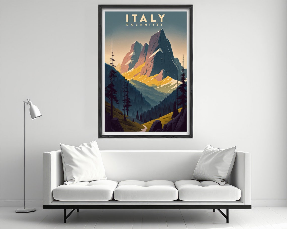 Italy Dolomites Alpine Peaks Dusk Mountain Retro Travel Poster - Image 2
