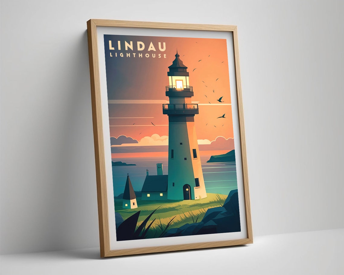 Lindau Germany Lighthouse Sunset Lake Beacon Scenic Travel Poster - Image 5