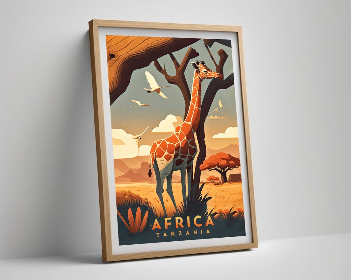 Tanzania Africa Safari Giraffe Acacia Savanna Vintage Travel Poster - Image 5