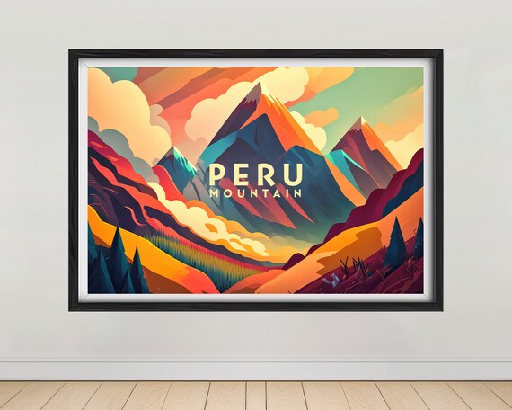 Peru Rainbow Mountain Travel Poster Peru Rainbow Mountain Wall Art Print Peru Mountain Painting Illustration Peru Watercolor Decor