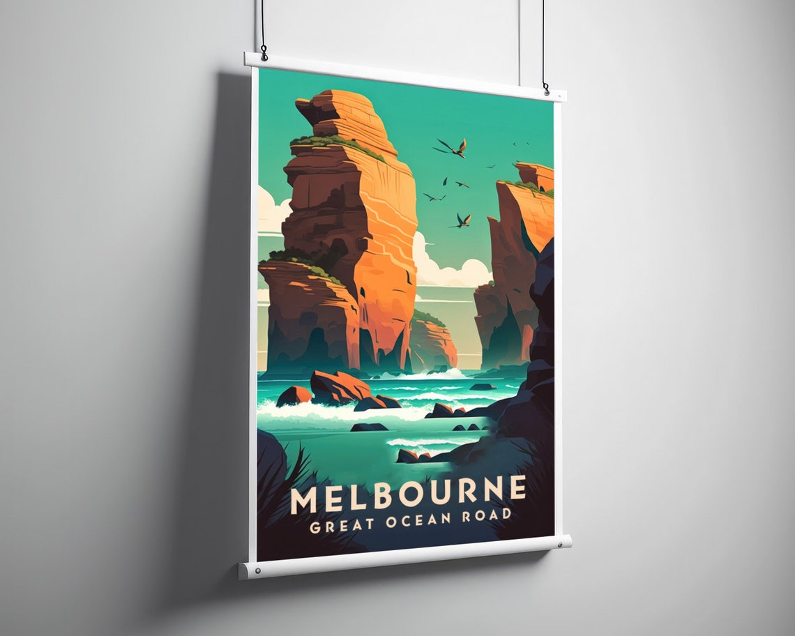 Melbourne Great Ocean Road Sea Stacks Cliffs Vintage Travel Poster - Image 3