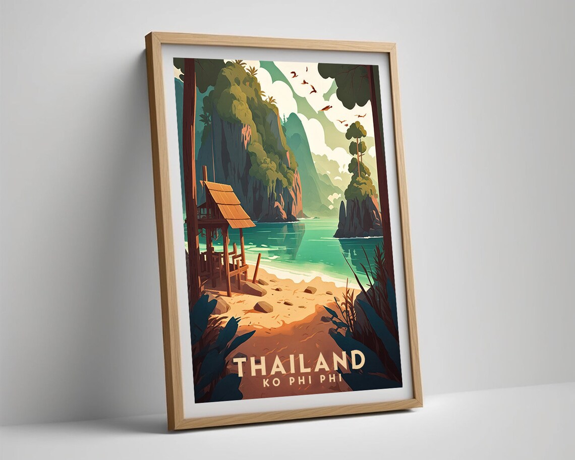Ko Phi Phi Thailand Travel Poster Thailand Phi Phi Island Wall Art Print Phi Phi Island Travel Art Painting Phi Phi Home Decor - Image 3