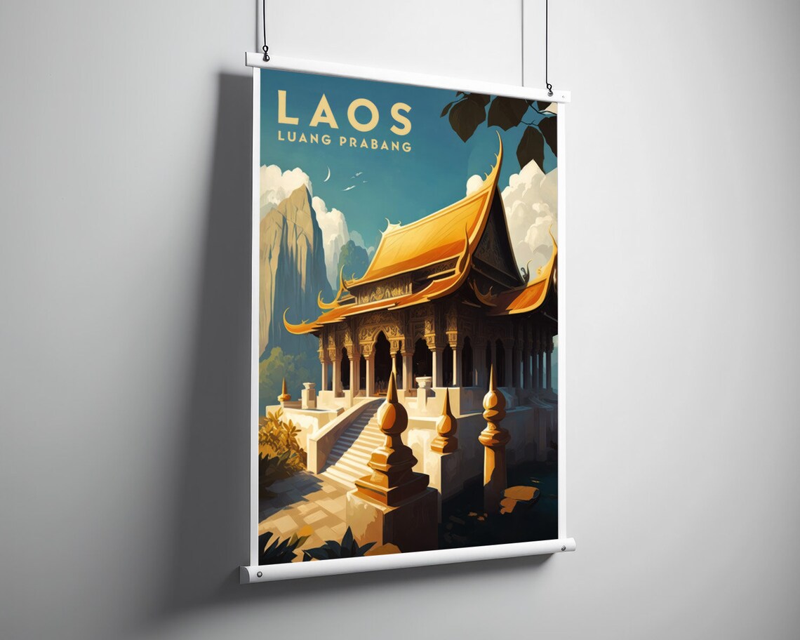 Laos Luang Prabang Golden Temple Buddhist Architecture Travel Poster - Image 3