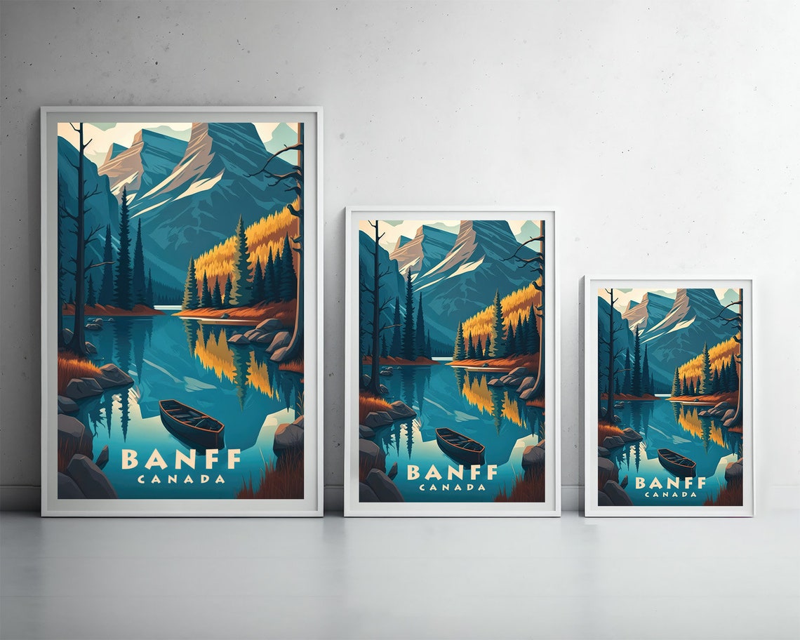 Banff Canada Alpine Lake Canoe Vintage Travel Poster Rockies - Image 4