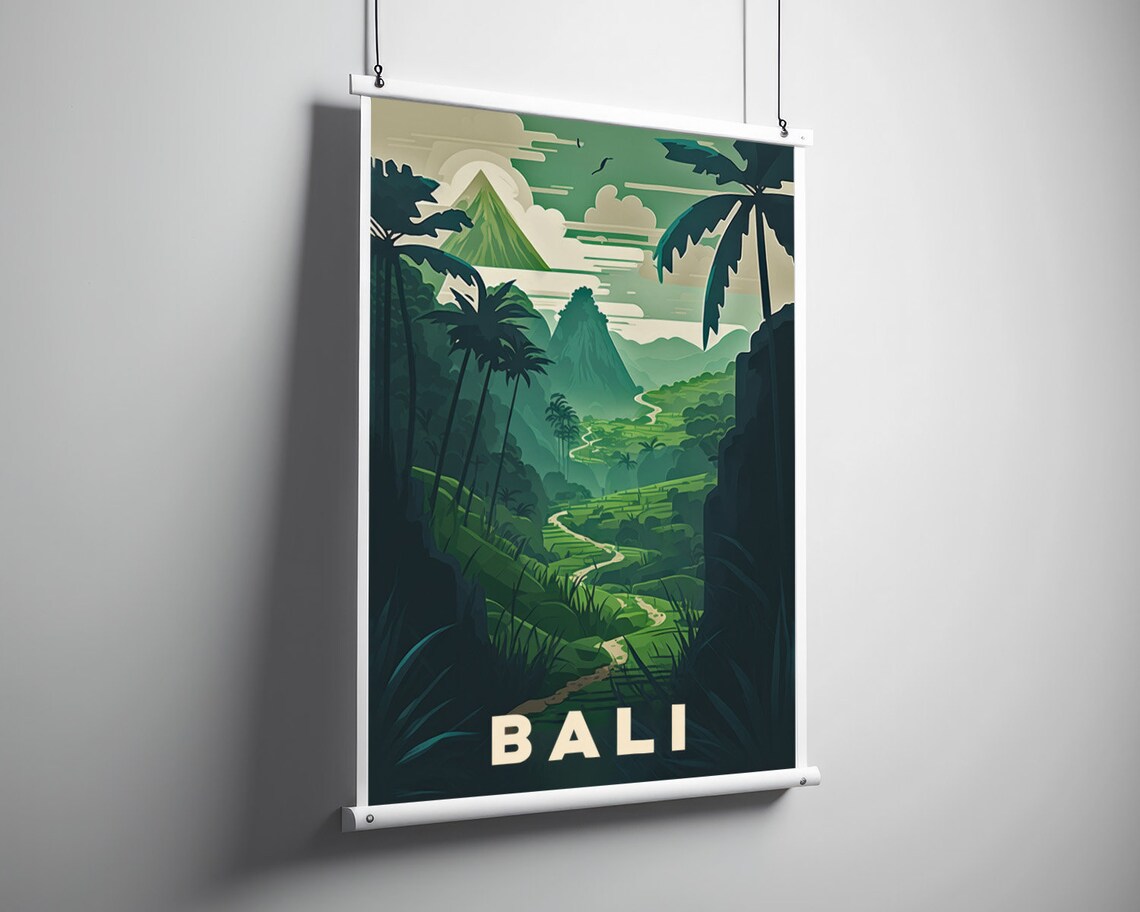 Bali Ubud Rice Terrace Jungle Valley Tropical Island Travel Poster - Image 3