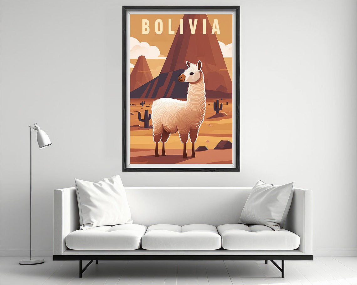Bolivia Llama Travel Poster Bolivia Llama Wall Art Print Bolivia Llama Painting Illustration Bolivia Llama Watercolor Home Decor - Image 2