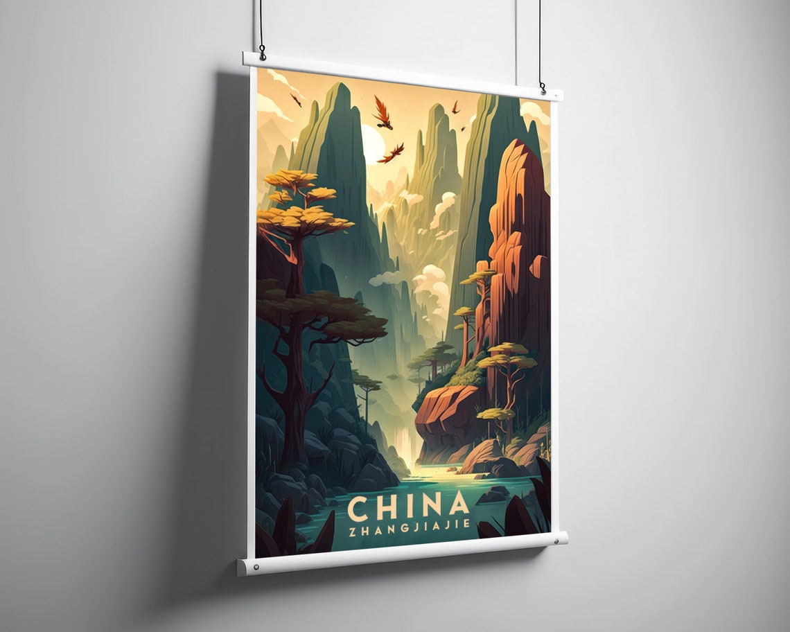 China Zhangjiajie Travel Poster China Zhangjiajie Wall Art Print Zhangjiajie China Painting Illustration China Watercolor Decor - Image 3