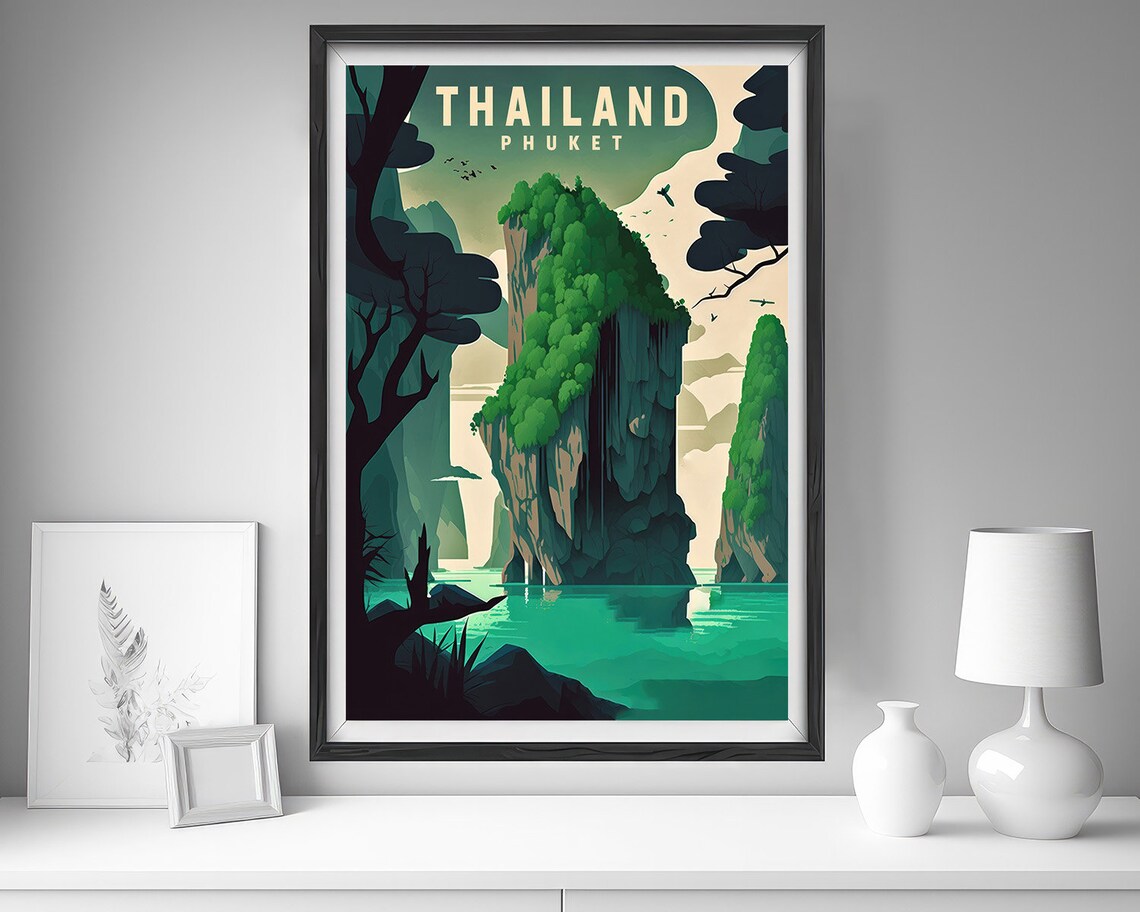 Thailand Phuket Limestone Cliffs Emerald Bay Vintage Travel Poster - Image 4