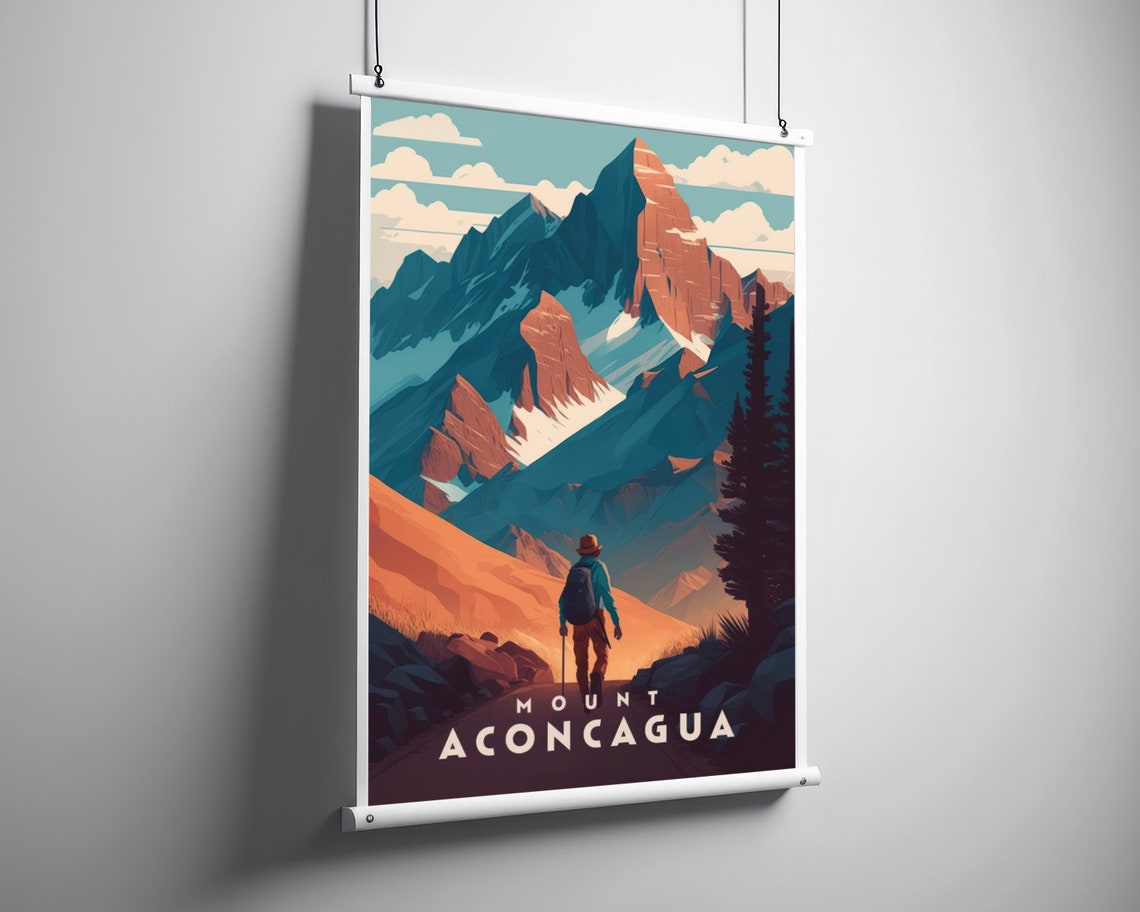 Mount Aconcagua Andes Hiker Sunset Peak Vintage Travel Poster - Image 3