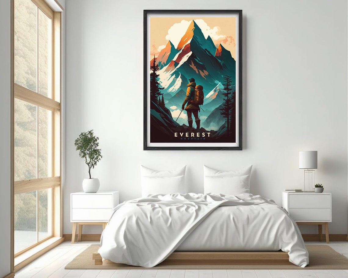 Mount Everest Travel Poster Everest Wall Art Print Mt Everest Painting Himalayas Travel Art Poster Mt Everest Painting Home Decor - Image 2