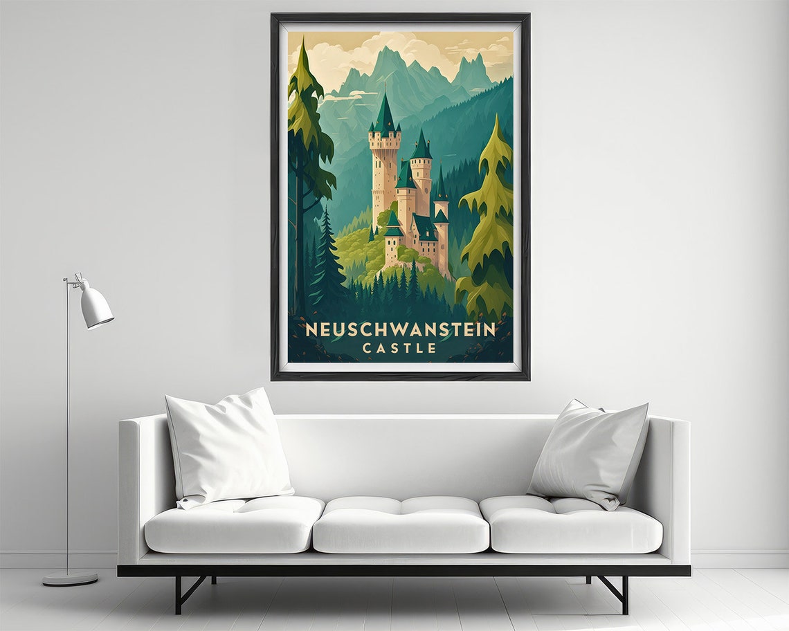 Neuschwanstein Castle Bavarian Alps Fairy Tale Retro Travel Poster - Image 2