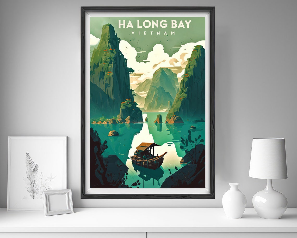 Vietnam Travel Poster Vietnam Print Vietnam Wall Art Print Ha Long Bay Vietnam Painting Vietnam Illustration Vietnam Watercolor Home Decor - Image 4