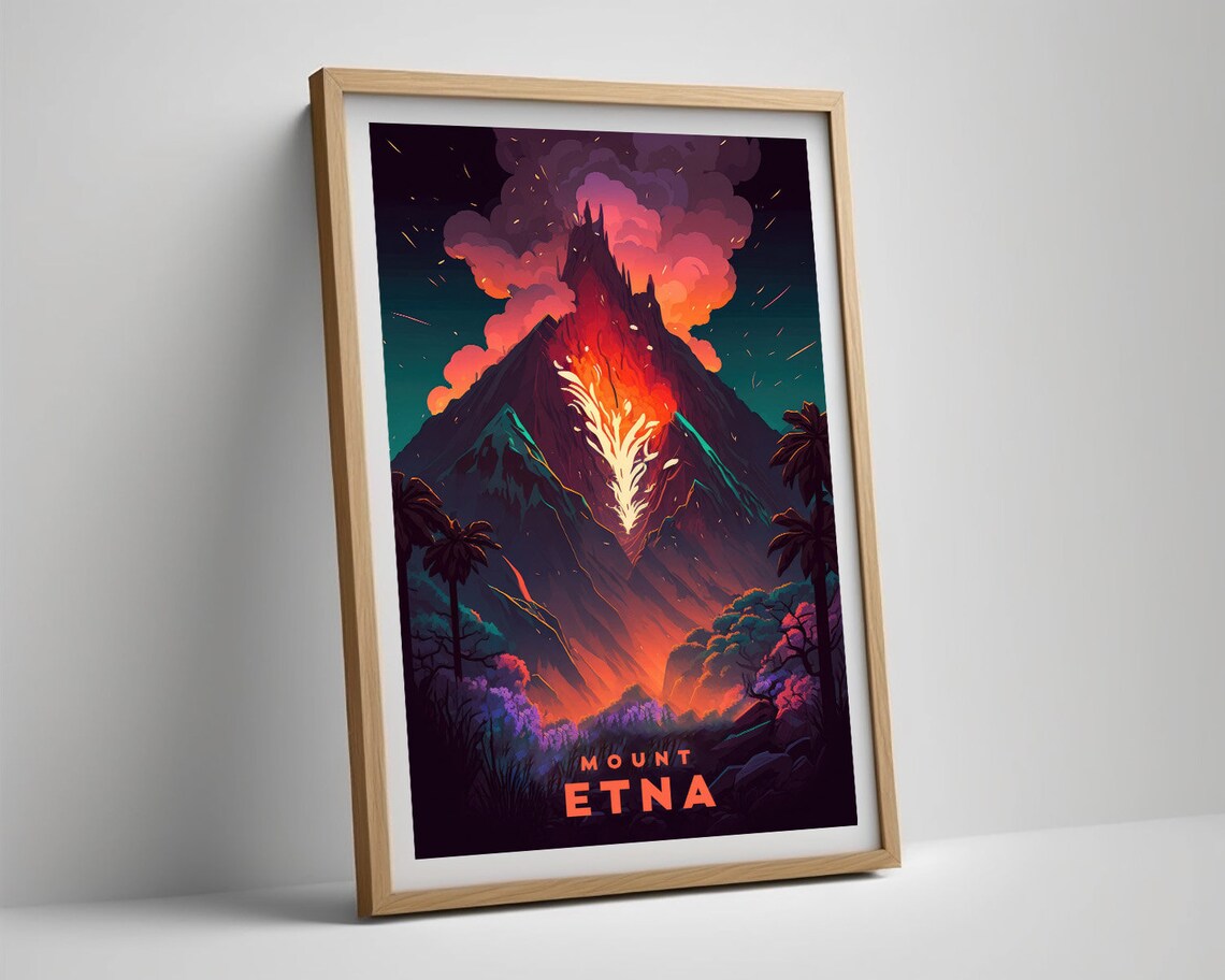 Mount Etna Travel Poster Mt Etna Wall Art Print Sicily Italy Poster Italy Painting Volcano Illustration Mount Etna Watercolor Home Decor - Image 5