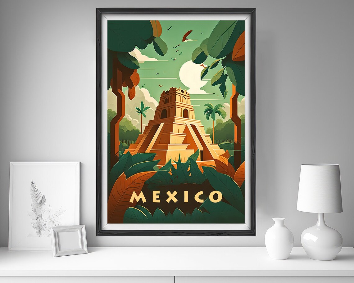 Mexico Ancient Mayan Temple Jungle Pyramid Vintage Travel Poster - Image 4