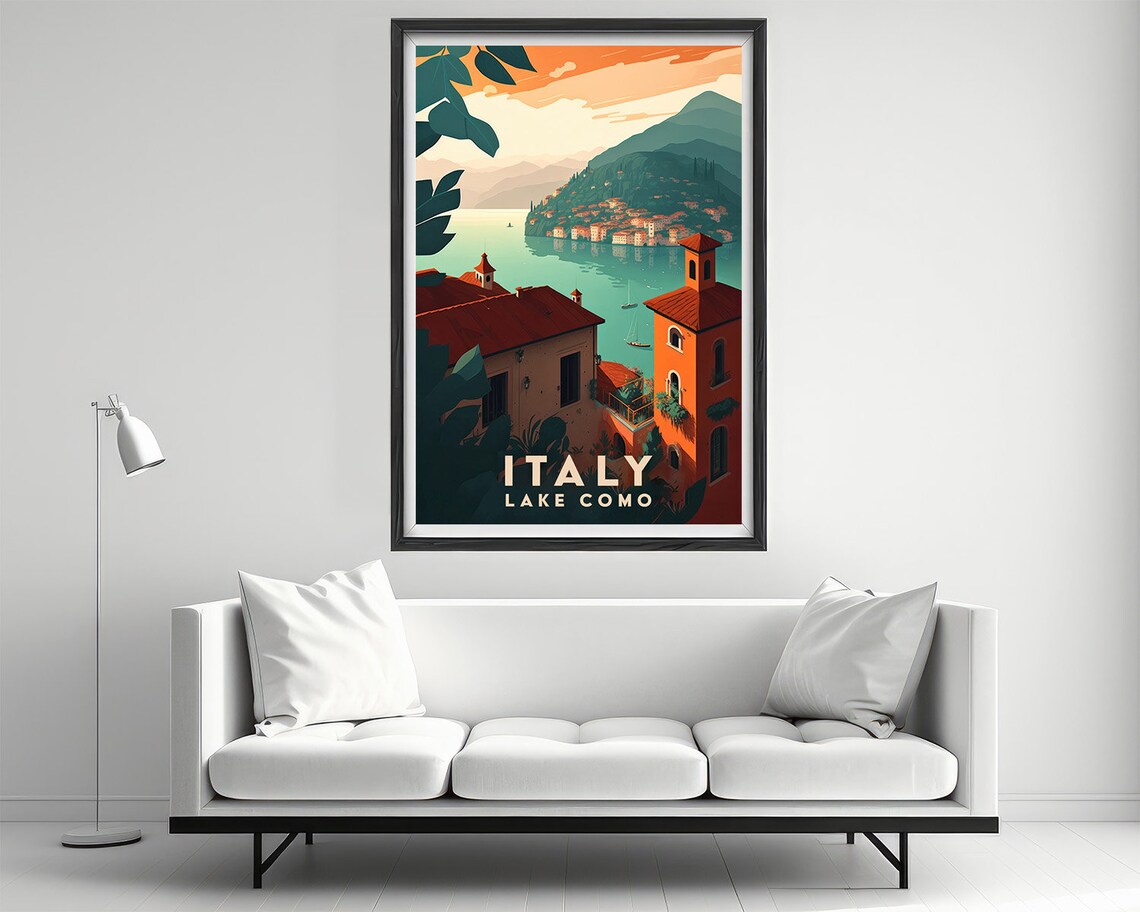 Lake Como Italy Watercolor Travel Poster, Lake View - Image 2