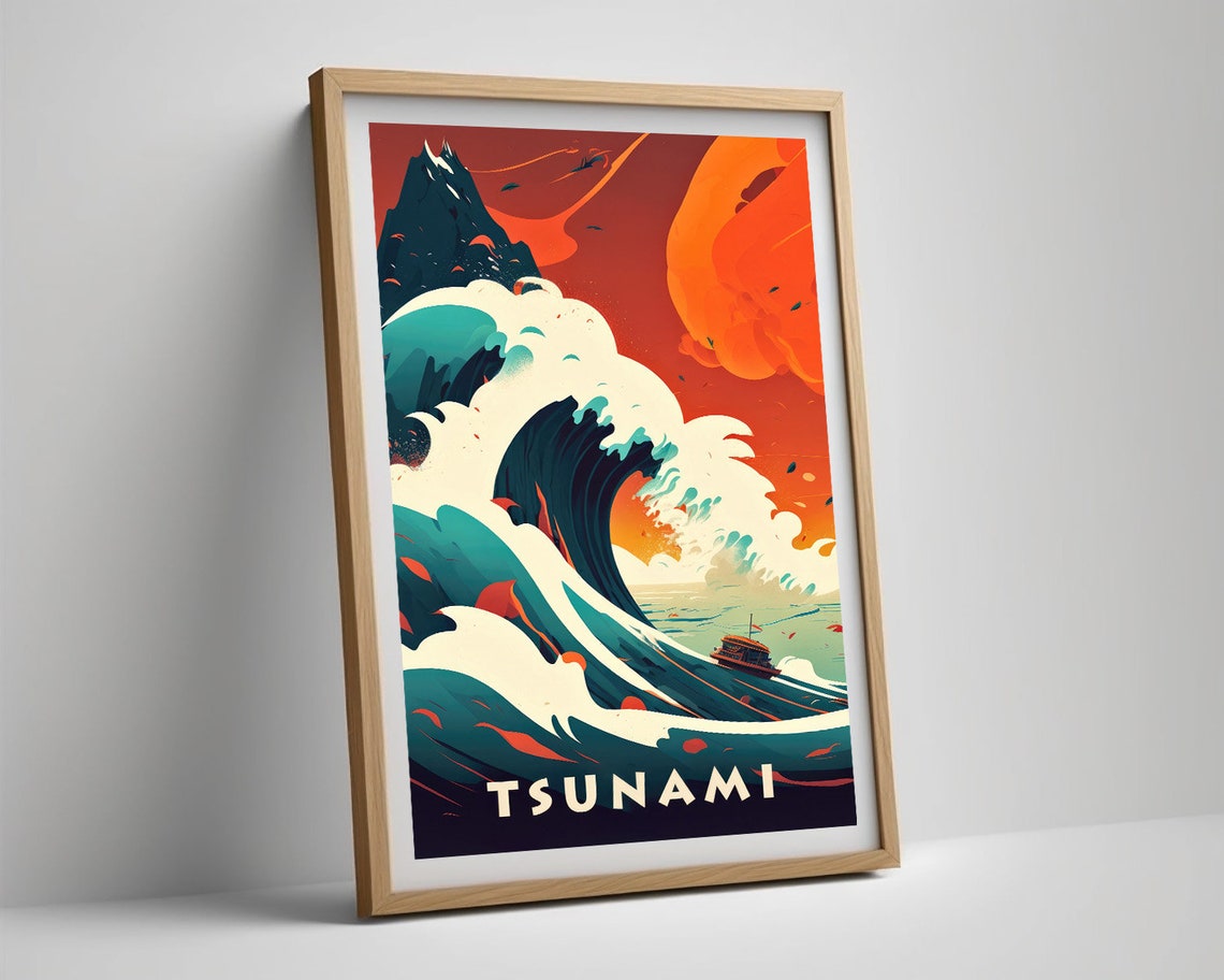 Tsunami Giant Wave Japanese Style Ocean Art Dramatic Travel Poster - Image 2