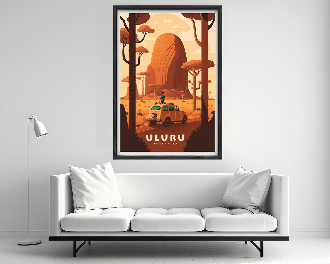 Uluru Australia Red Rock Road Trip Station Wagon Vintage Poster - Image 2