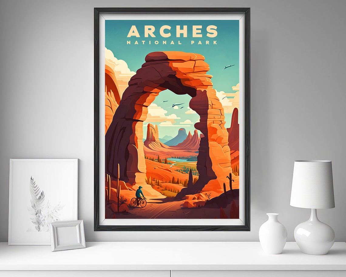 Arches National Park Delicate Arch Desert Cyclist Travel Poster - Image 3
