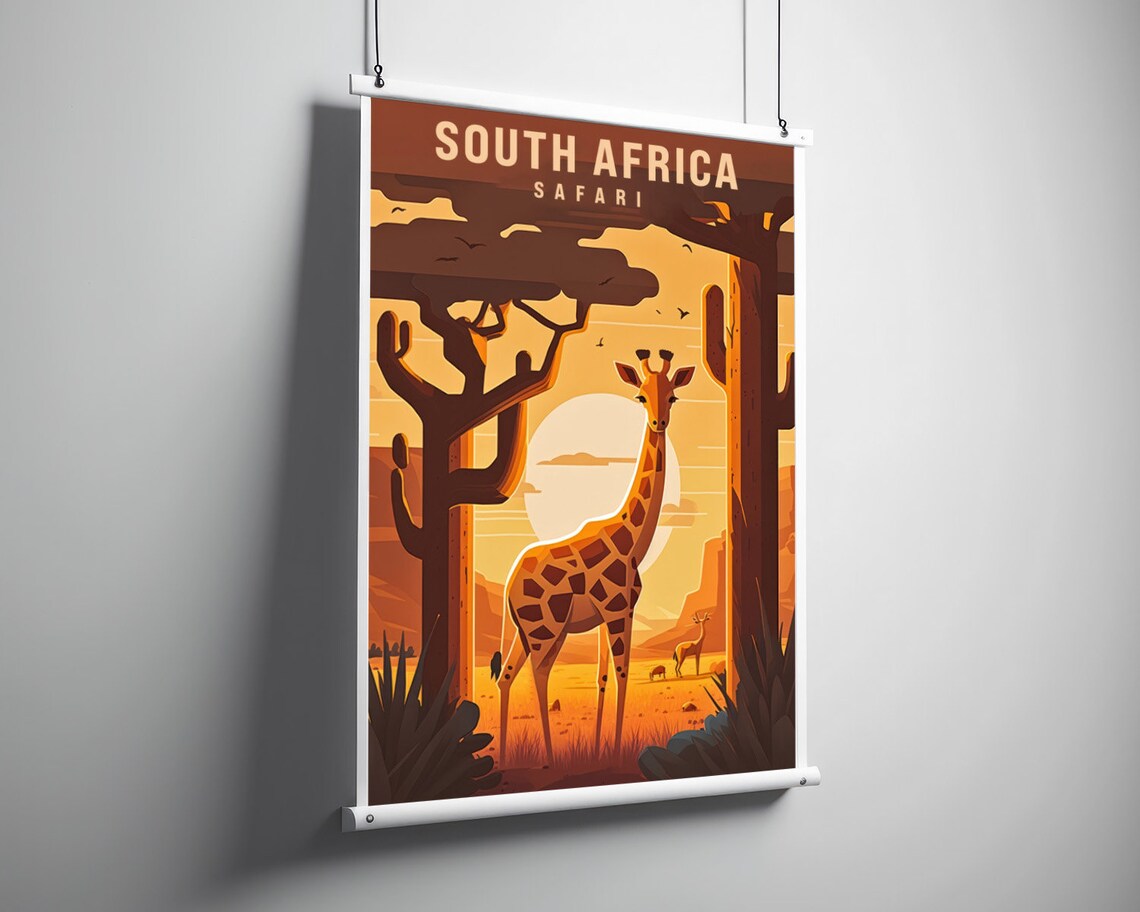 South Africa Safari Giraffe Sunset Savanna Wildlife Art Poster - Image 3