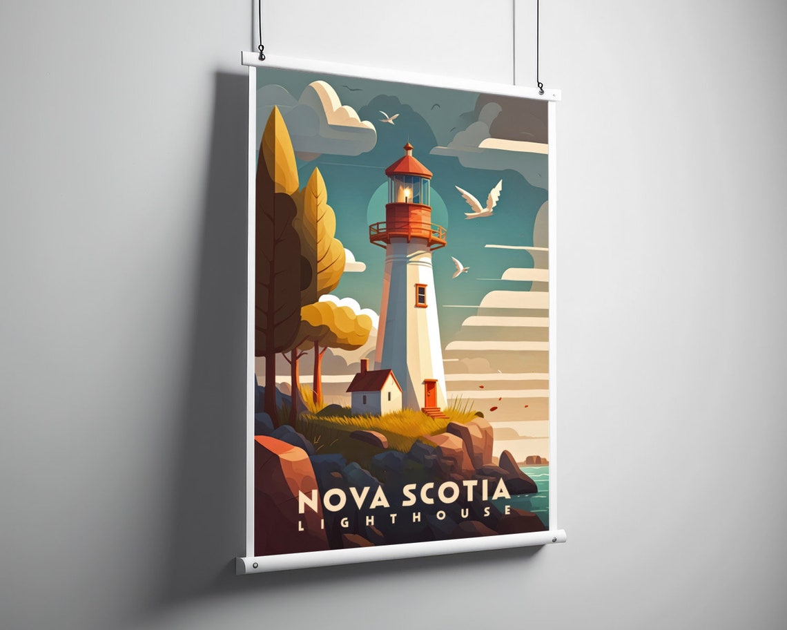 Nova Scotia Lighthouse Canada White Beacon Vintage Travel Poster - Image 3