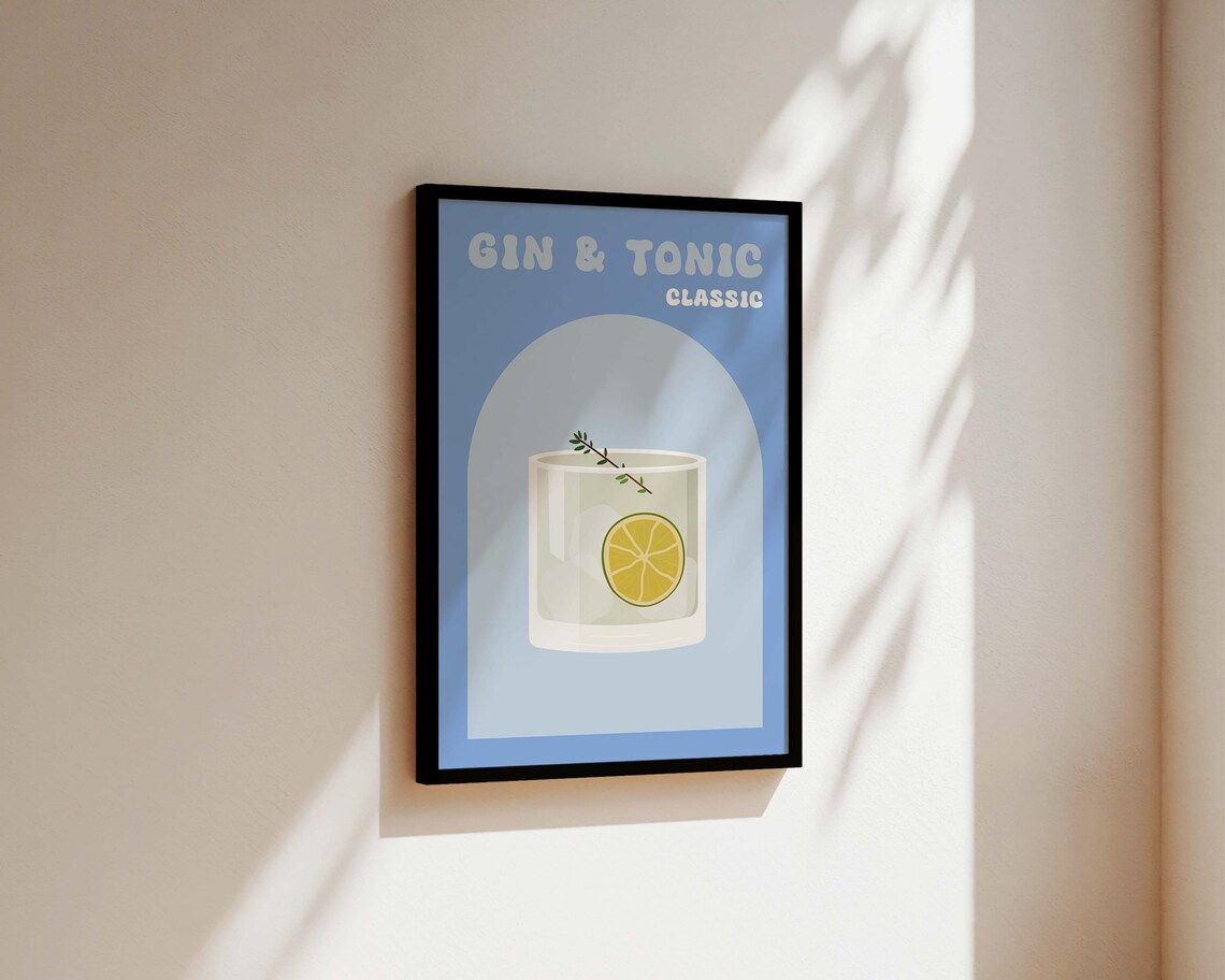 Retro Gin and Tonic Cocktail Poster for a Kitchen Bar Home Decor