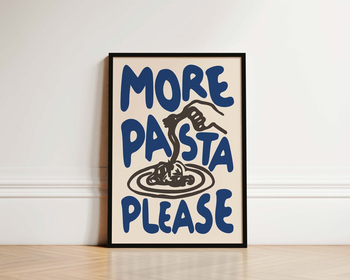 Hand-Drawn Pasta Kitchen Poster, Pasta Lover Gift