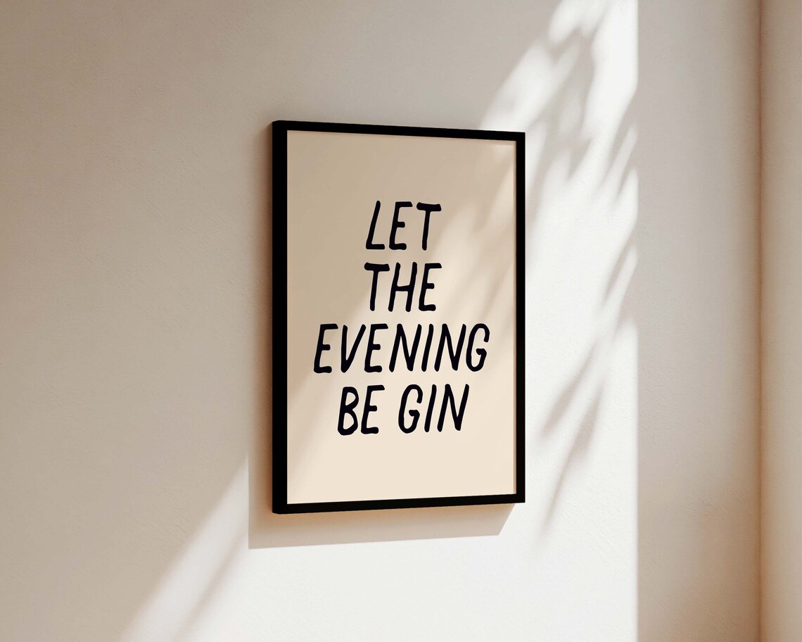 Let The Evening Be Gin Funny Gin Lovers Quote Handwritten Poster - Image 3