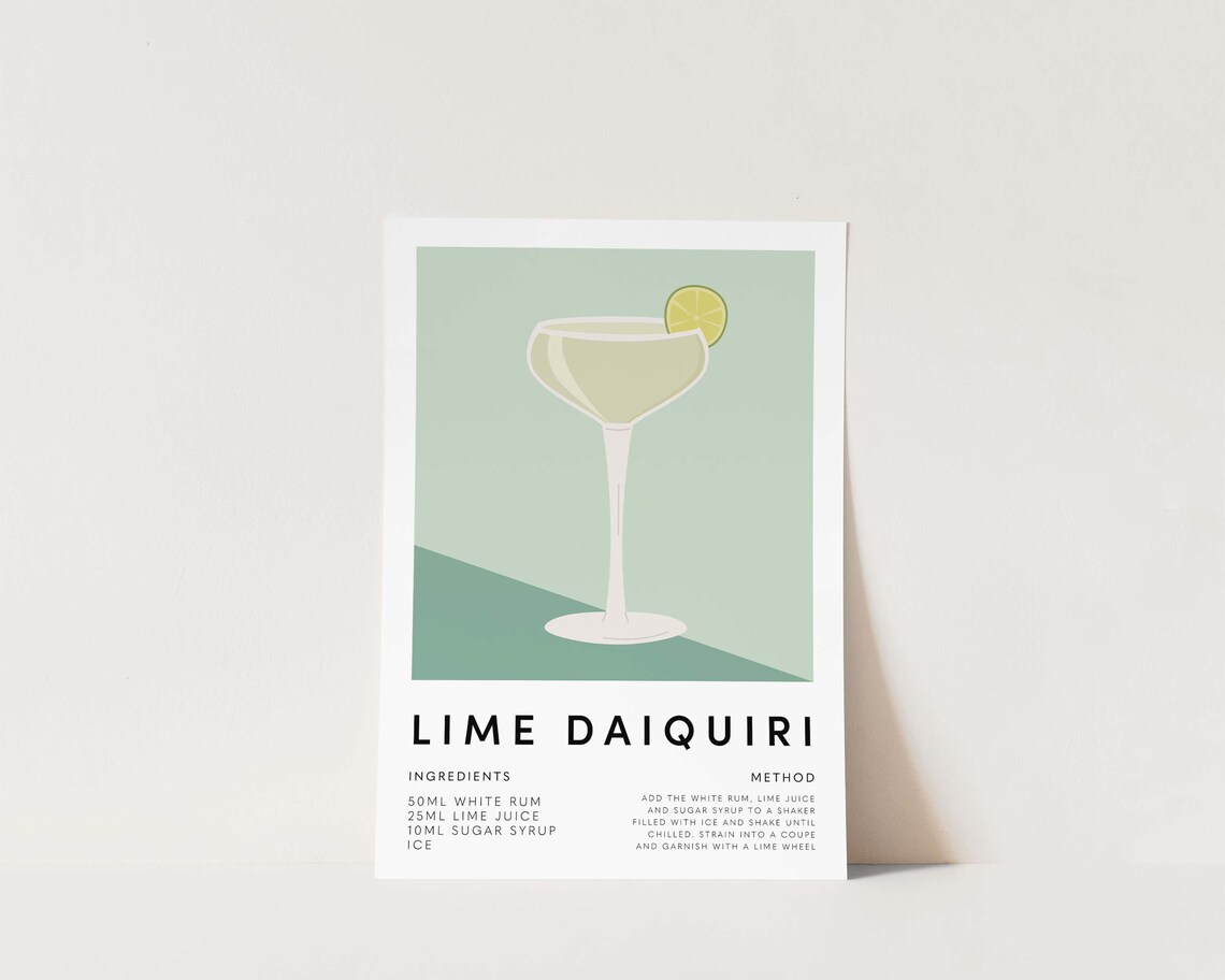Lime Daiquiri Cocktail Recipe Poster for Kitchen Bar Mixology - Image 3