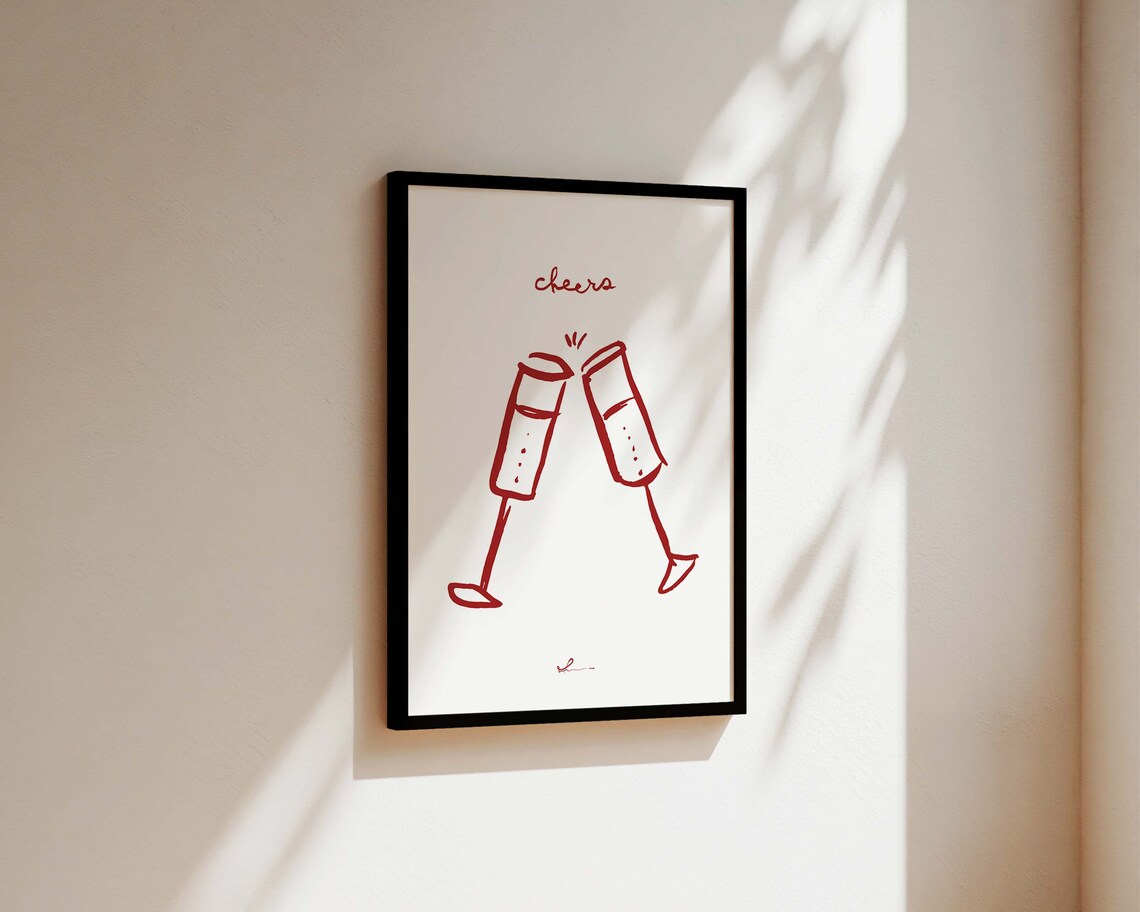Cheers Wine Art Print, Mid Century Kitchen Decor - Image 3