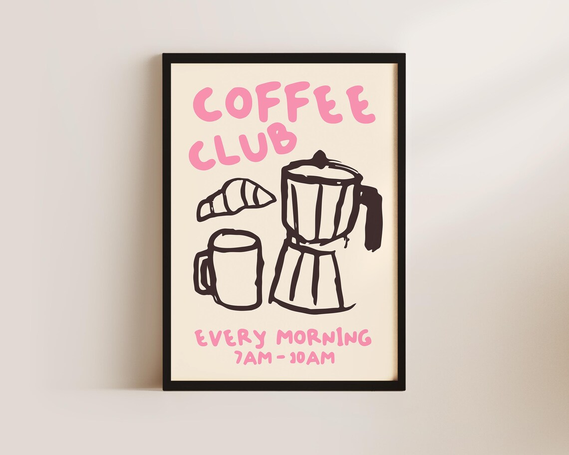 Coffee Club Hand-Drawn Kitchen Wall Art Print - Image 2
