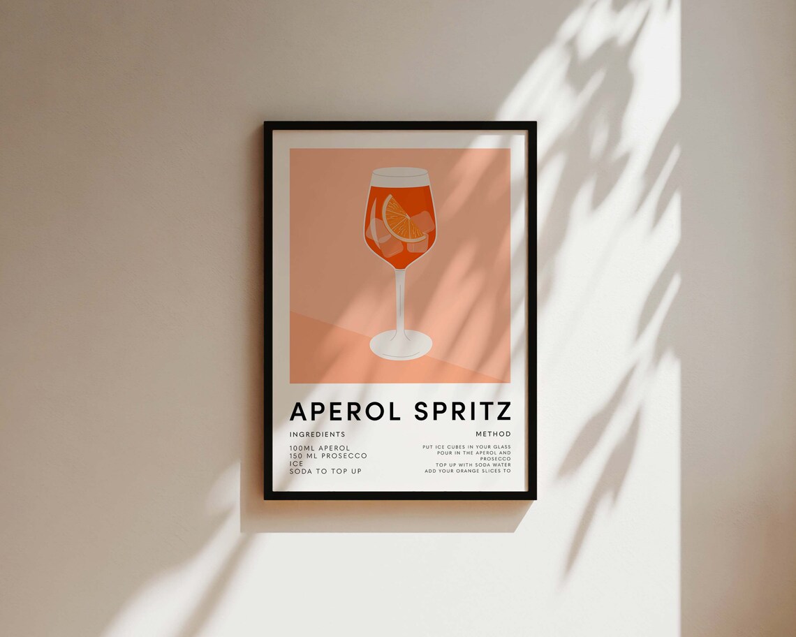 Aperol Spritz Cocktail Poster, Kitchen Wall Art - Image 2
