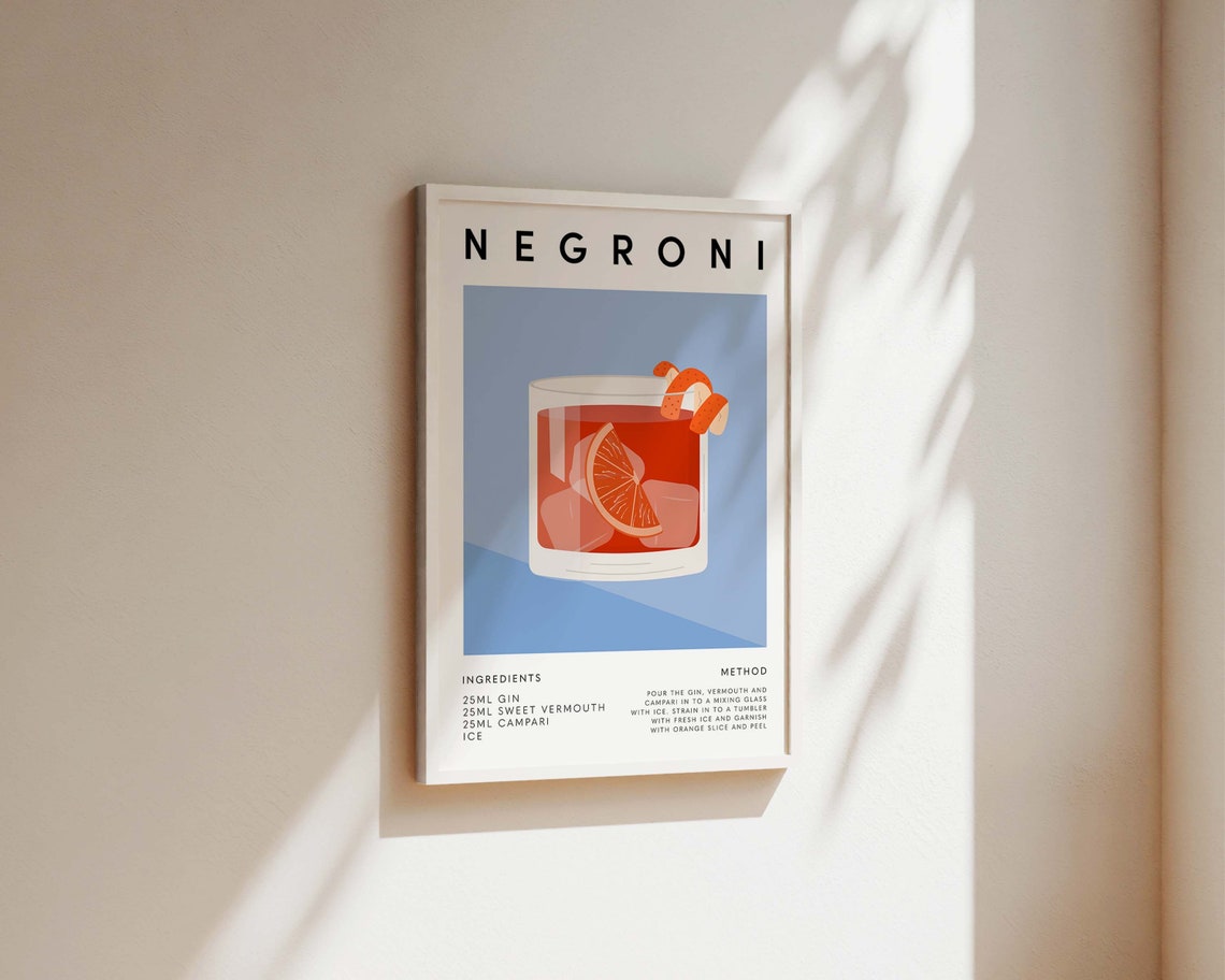 Negroni Cocktail Poster, Kitchen Bar Cart Decor - Image 3