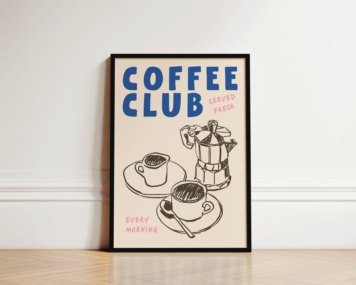 Coffee Club - Hand Drawn Kitchen Art