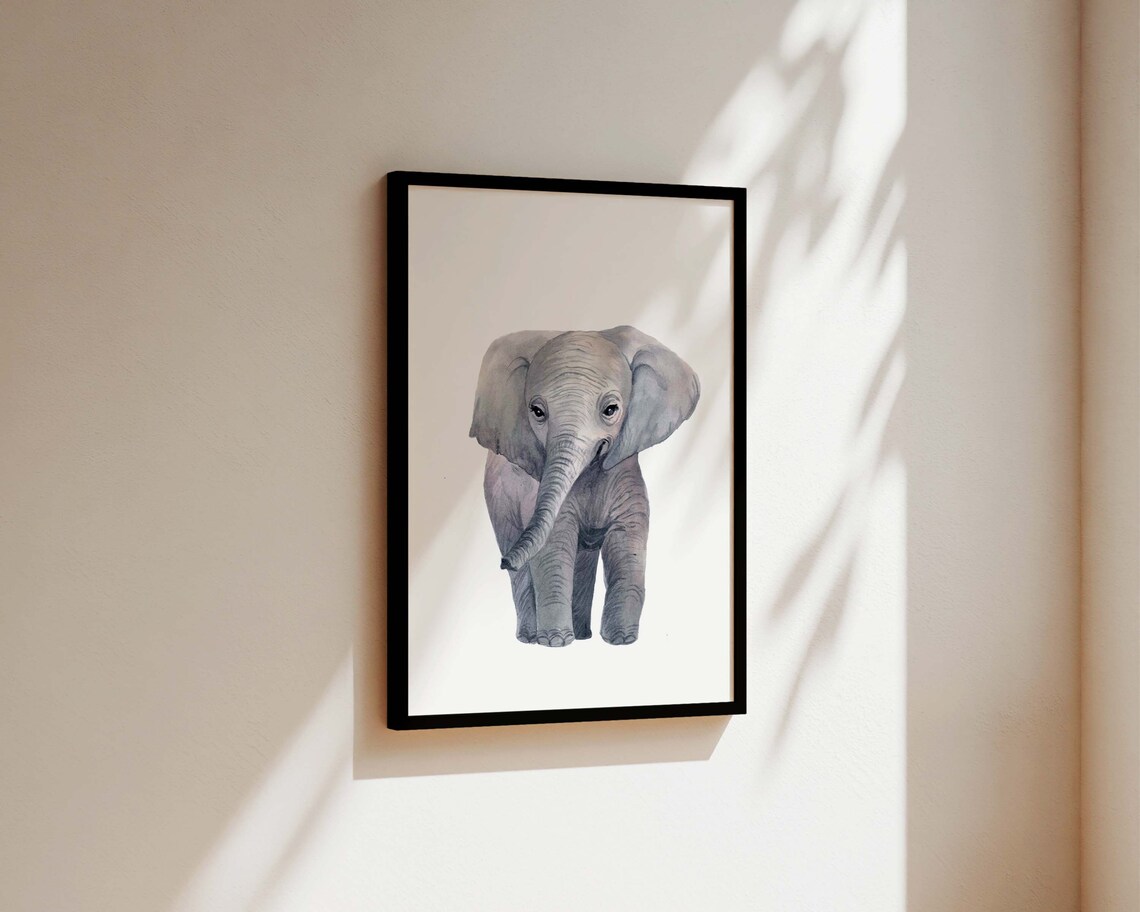 Sweet Baby Elephant Watercolour Safari Poster for a Baby Room