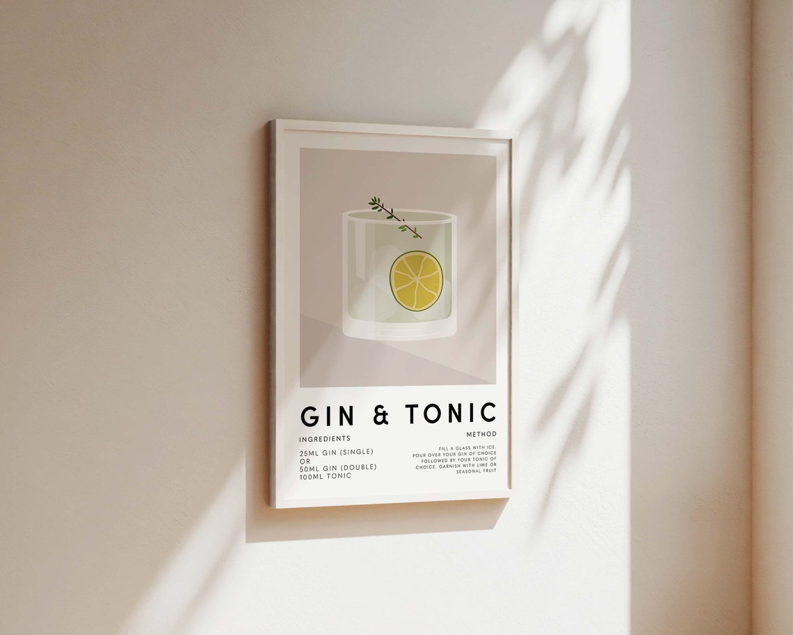 Gin And Tonic Cocktail Poster, Kitchen Bar Decor - Image 3