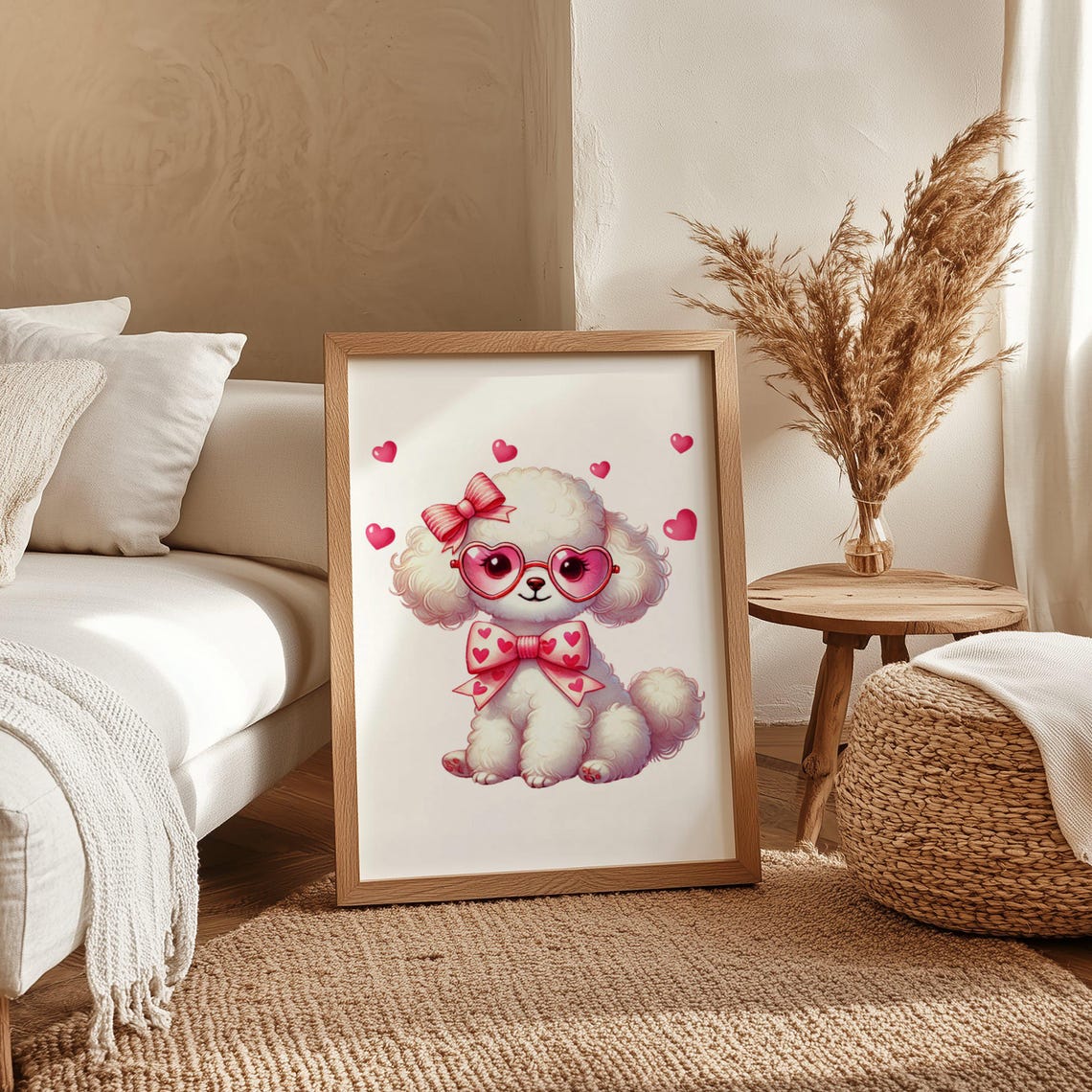 Cute White Poodle Puppy With Pink Heart Sunglasses And Bows Wall Art - Image 4