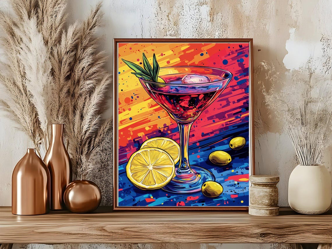 Pop Art Red Coupe Cocktail With Lemon Slices and Olives Poster - Image 5