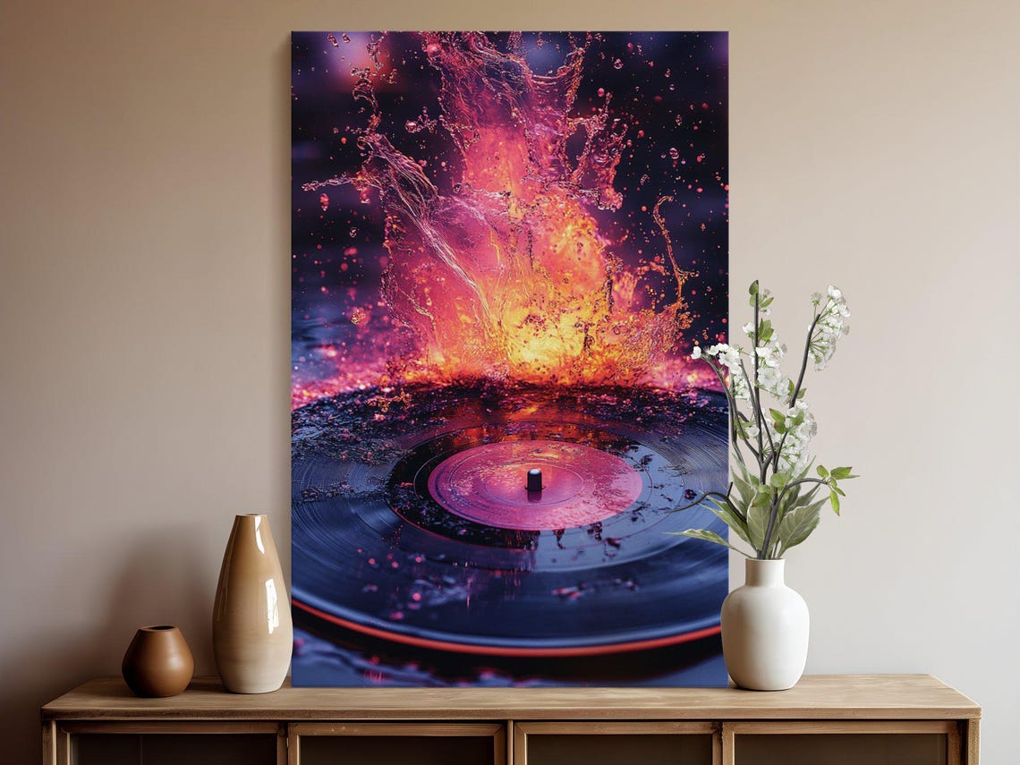Vinyl Record With Fiery Pink And Red Paint Splash Explosion Poster - Image 5