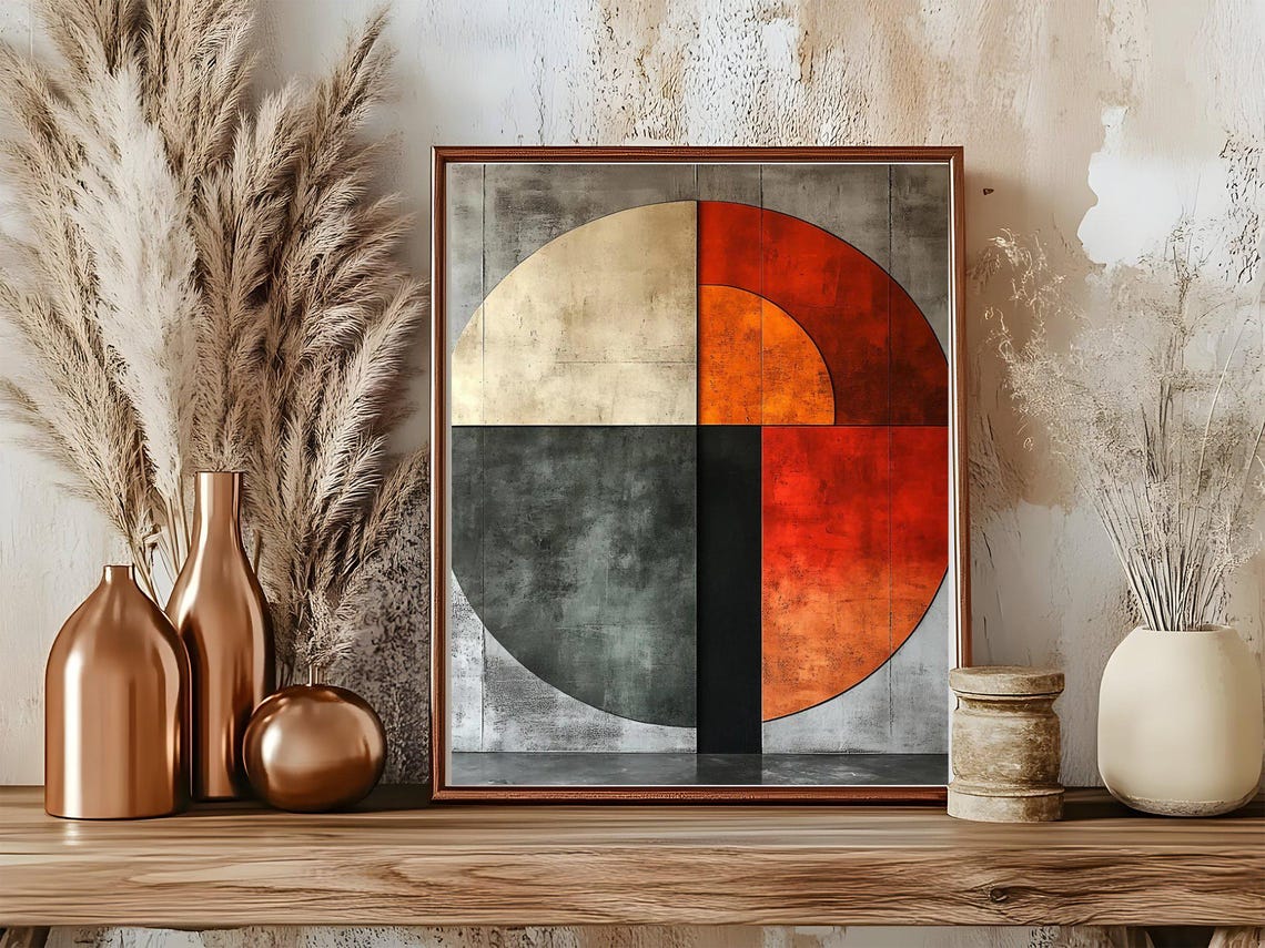 Geometric Circle Abstract Art Beige Rust and Charcoal Tones Poster - Image 5