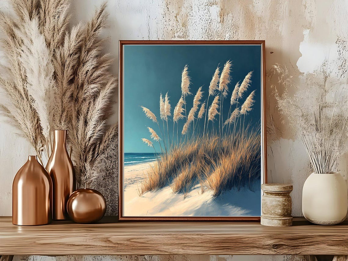Coastal Beach Dune Grass Poster With Calm Teal Ocean Backdrop - Image 5
