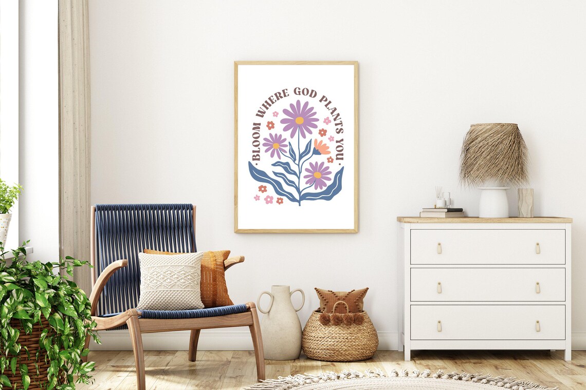 Bloom Where God Plants You Floral Circle Inspirational Quote Poster - Image 3