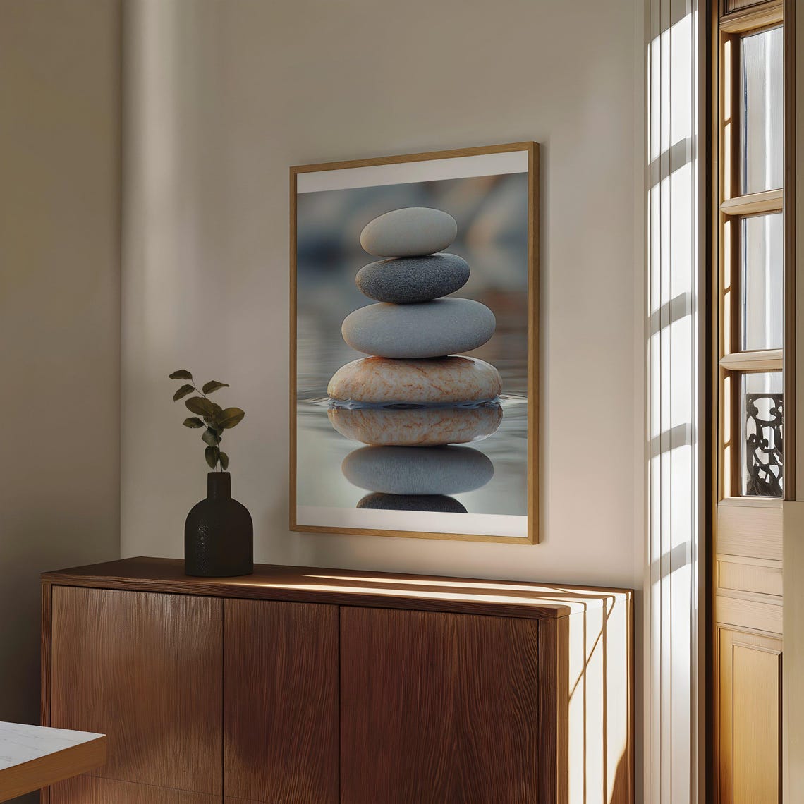 Serene Zen Stones Wall Art Dcor Tranquil Nature Print Calming Rock Stack Peaceful Setting Modern Home Artwork - Image 4