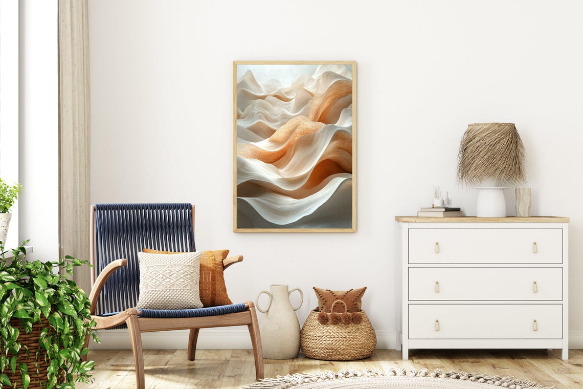 Flowing Cream and Copper Desert Wave Abstract Landscape Art Poster - Image 3