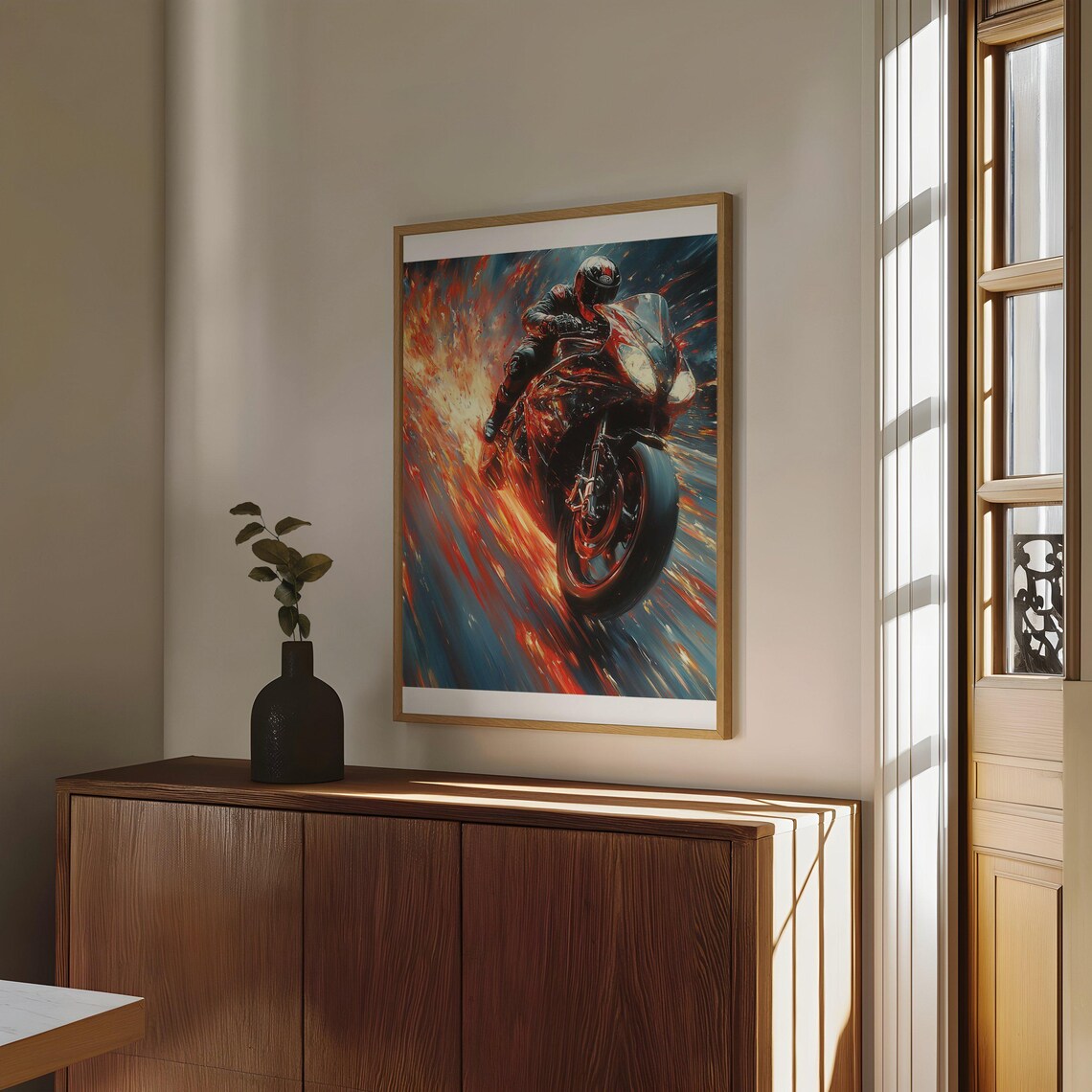 Fiery Racing Motorbike Poster High Speed Sports Bike Action Art - Image 4