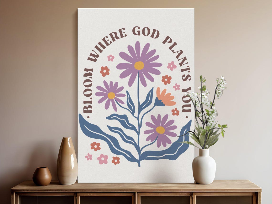 Bloom Where God Plants You Floral Circle Inspirational Quote Poster - Image 5