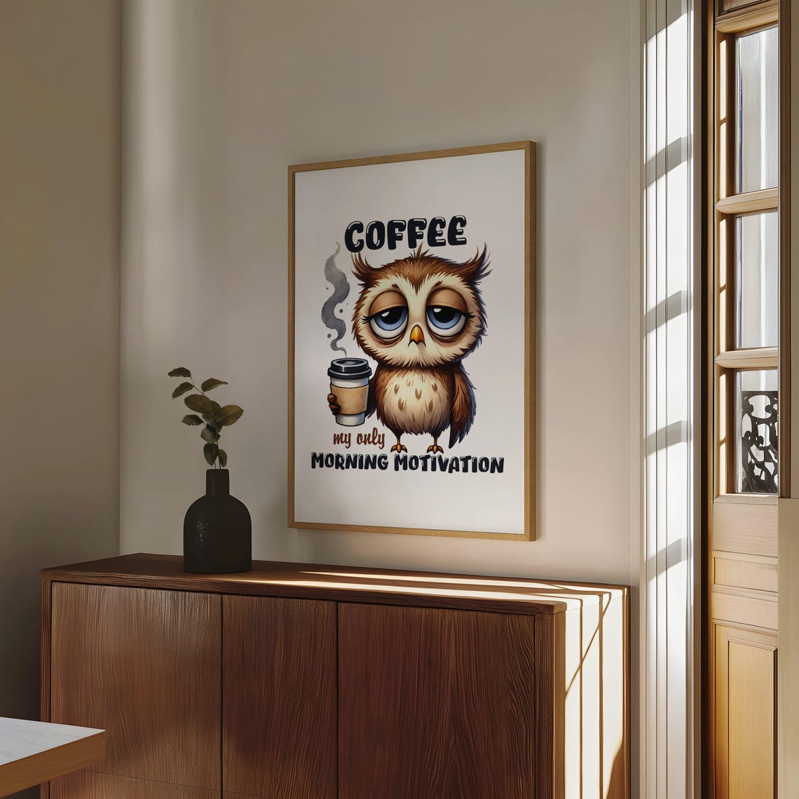 Funny Sleepy Owl Poster With Coffee and Morning Motivation Quote - Image 4