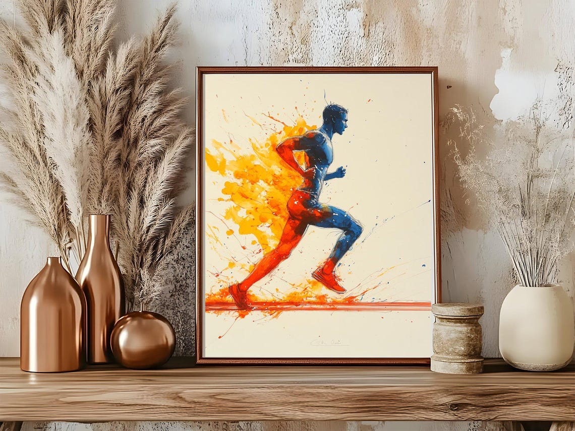 Colorful Runner Watercolor Splash Dynamic Athlete Art Poster - Image 5