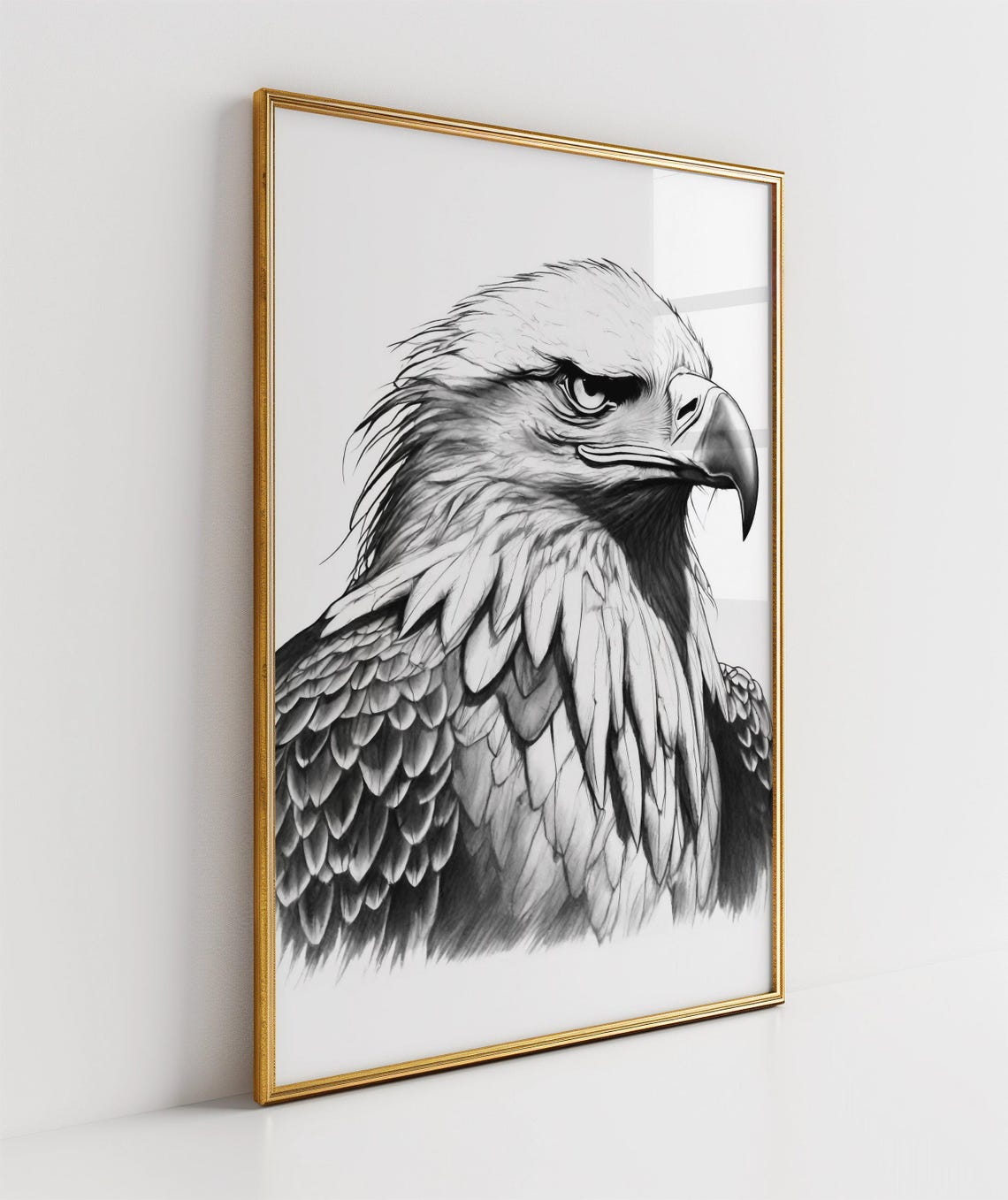 Bald Eagle Portrait Black and White Wildlife Bird Art Poster - Image 3